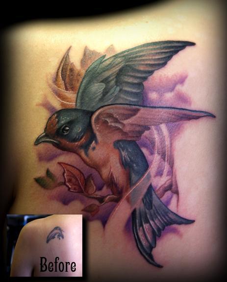 Kelly Doty - Barn Swallow tattoo (coverup)