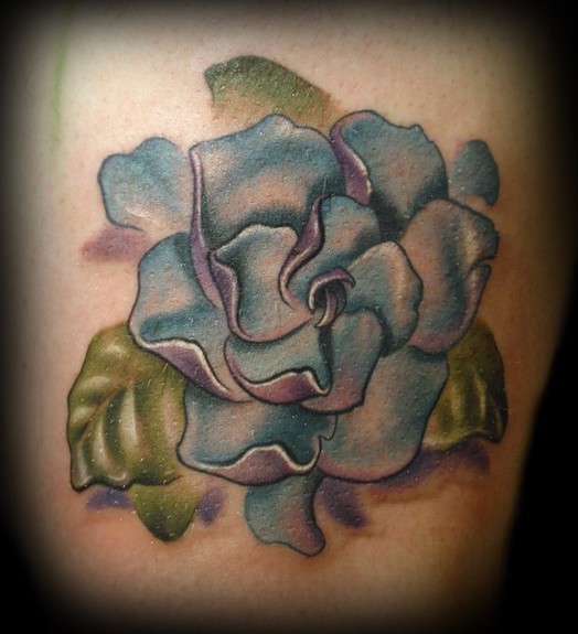 Kelly Doty - Blue and Purple Gardenia tattoo