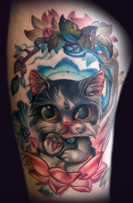 Kelly Doty - Buddha Cat finished tattoo