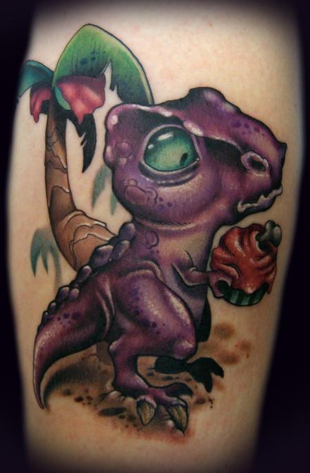 Kelly Doty - Dinosaur vs. Cupcake tattoo