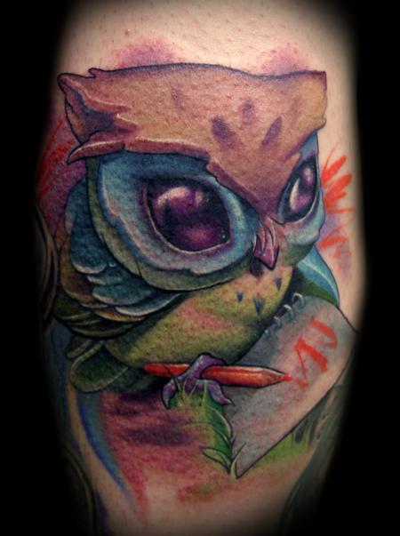 Kelly Doty Colored Pencil Owl tattoo Large Image Leave Comment