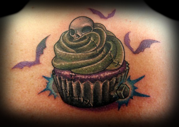 Kelly Doty - Frankenstein Cupcake tattoo