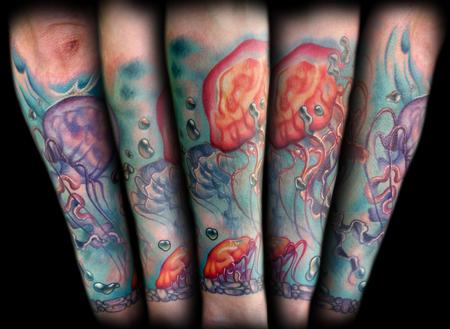 Kelly Doty - Jellyfish half sleeve tattoo
