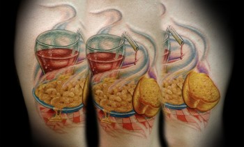 Kelly Doty - Mac and Cheese collaboration tattoo with Chloe Vanessa