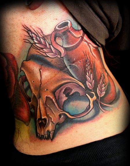 Kelly Doty - Cat Skulls and Moonshine tattoo