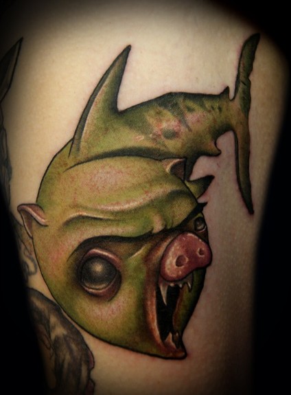 Kelly Doty - PIG SHARK tattoo (unfinished)