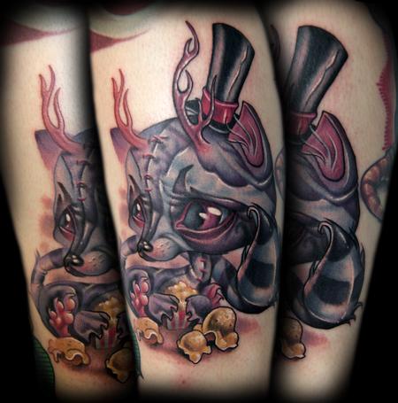 Kelly Doty - Antlered Racoon Eating Popcorn tattoo