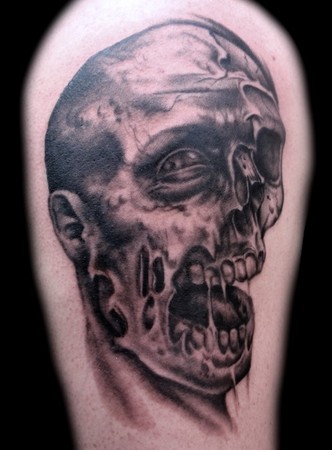 Black and Grey Zombie tattoo in progress