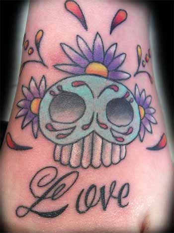 Tattoos Lettering tattoos Skull on foot click to view large image