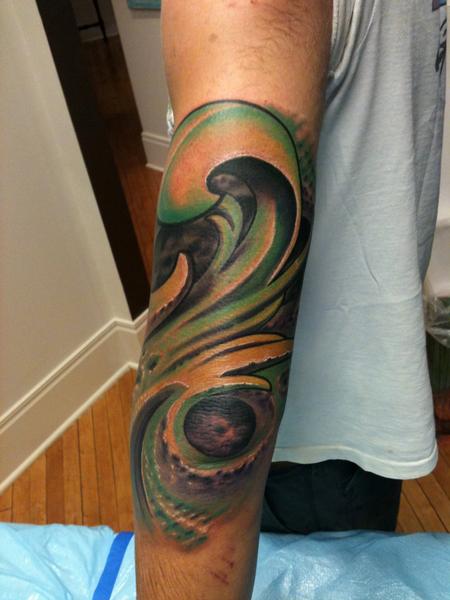 color bio organic mechanical tattoo