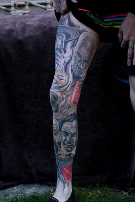 Ty McEwen portrait leg sleeve tattoo