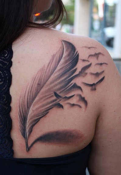 Tattoos Tattoos Black and Gray feather tattoo