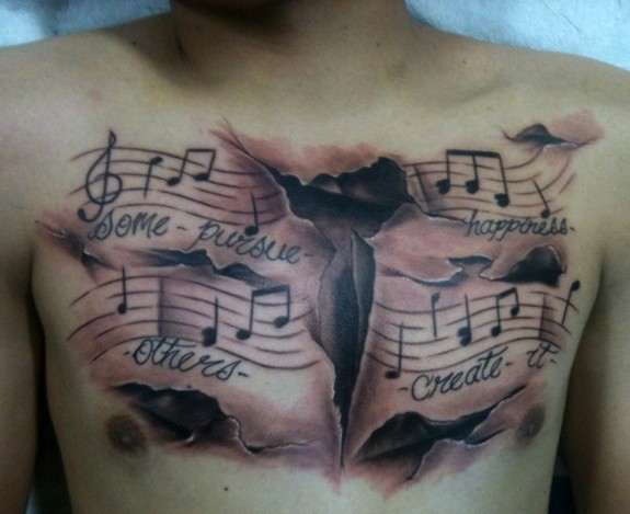 Tattoos Music tattoos torn music chest click to view large image