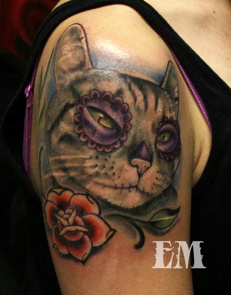 Day of the dead cat Tattoo Design Thumbnail