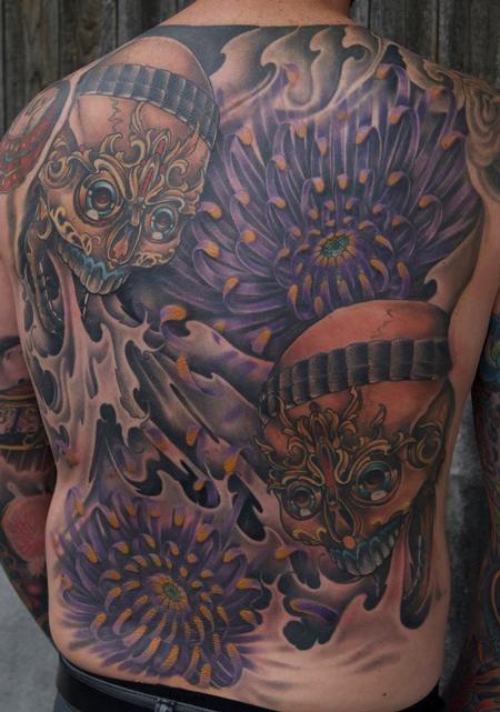 Tattoos - Spider Mums and Skulls Backpiece Tattoo - 63174