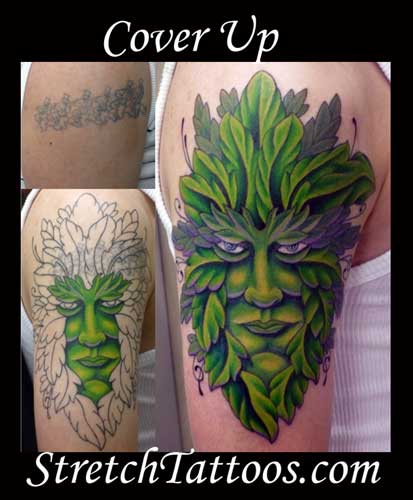 Looking for unique Stretch Tattoos? Green Man Cover Up