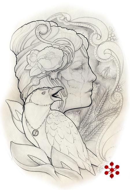 Tattoos - Sad woman with crow - 93921