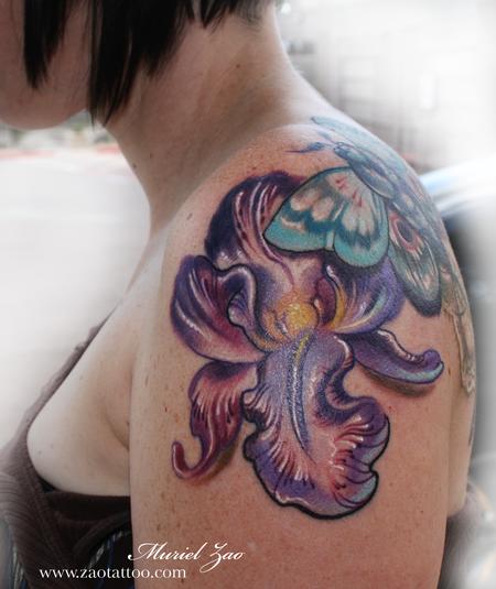 Muriel Zao - Moth, Lace and Iris Flower Tattoo