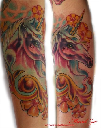 Muriel Zao - Unicorn Flower tattoo