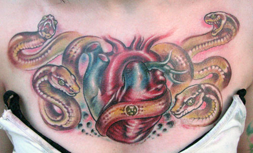 Muriel Zao - Anatomical Heart and Snakes Tattoo.