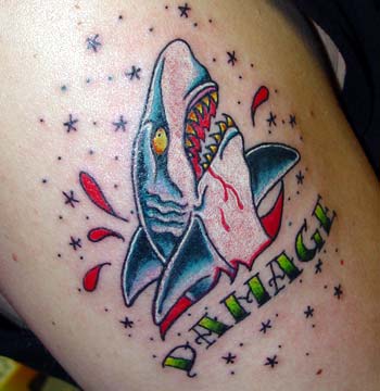 Tattoos - Alex Sherker - shark skin rip tattoo