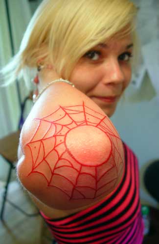 Comments: Classic tattoo theme again, the spider web on the elbow