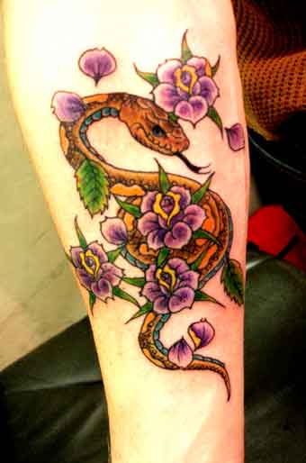 Tattoos - Alex Sherker - Snake and Flowers