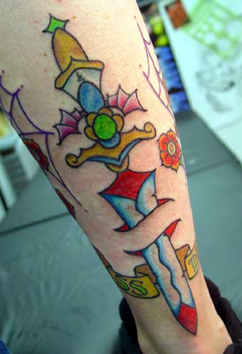 Tattoos - Alex Sherker - Dagger + banner
