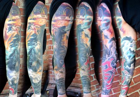 Alan Aldred - Godzilla sleeve tattoo