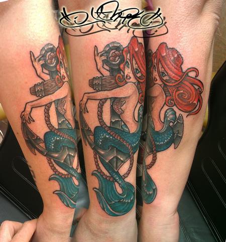 Mermaid and Anchor Tattoo Design Thumbnail