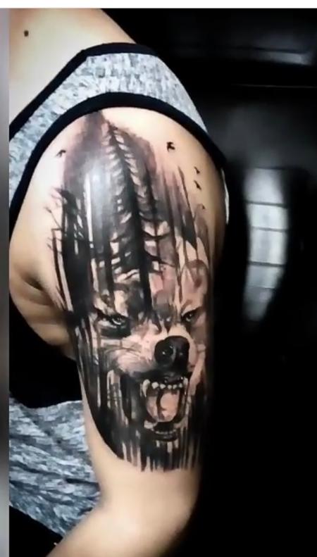 Tattoos - Wolf and trees - 138465