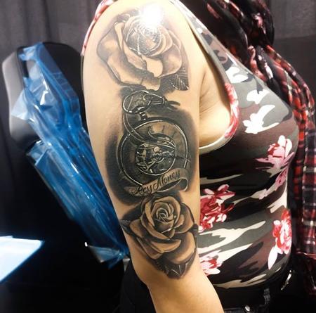 Tattoos - Pocket watch and roses  - 138458