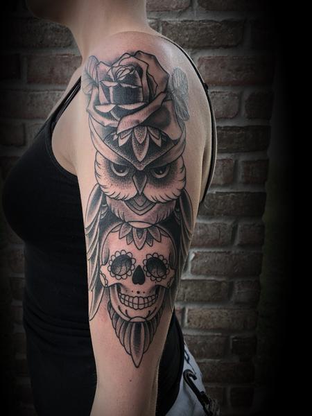 Tattoos - Sugar skull and owl - 134056