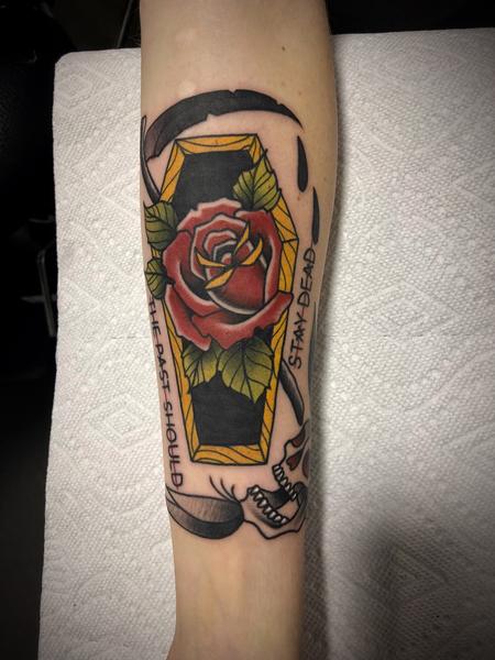 Dylan Talbert Davenport - Traditional coffin and rose
