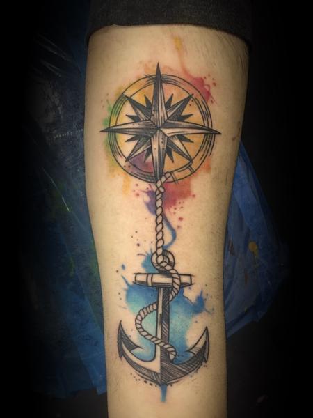 Tattoos - Watercolor anchor and compass - 127554