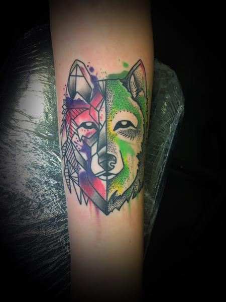 Dylan Talbert Davenport - Watercolor wolf tattoo
