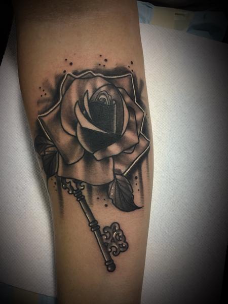 Dylan Talbert Davenport - His rose and key tattoo