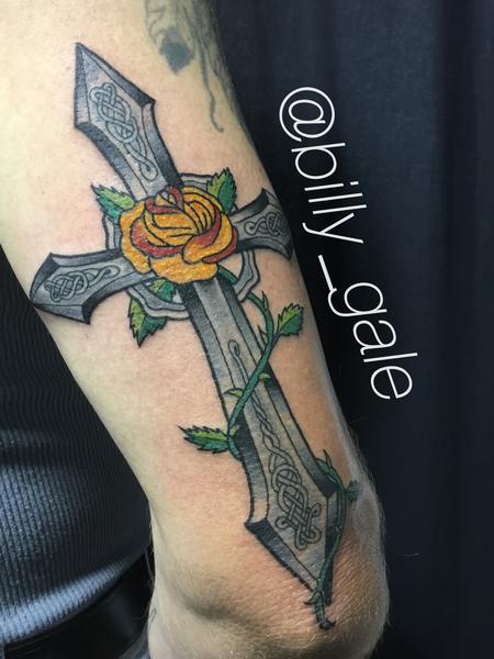 Tattoos - Celtic Cross with Yellow Rose for Mom - 127678