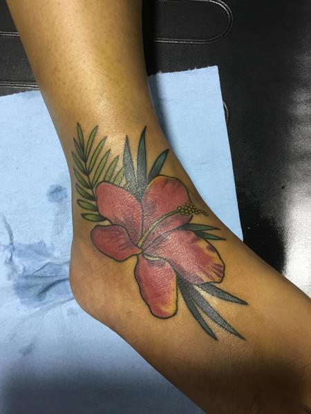 Tattoos - Colorful Flower on a tough girl - 128870