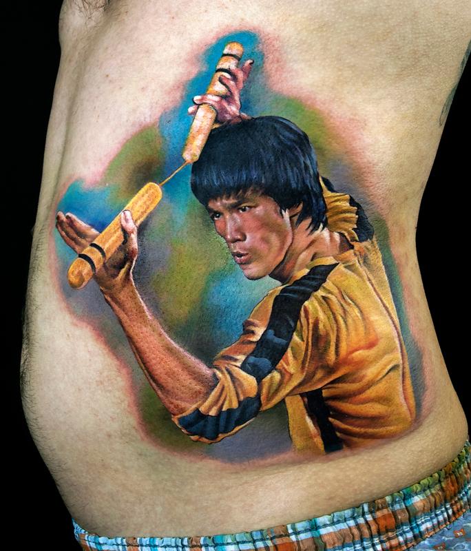 Bruce Lee color portrait tattoo by Cecil Porter : Tattoos