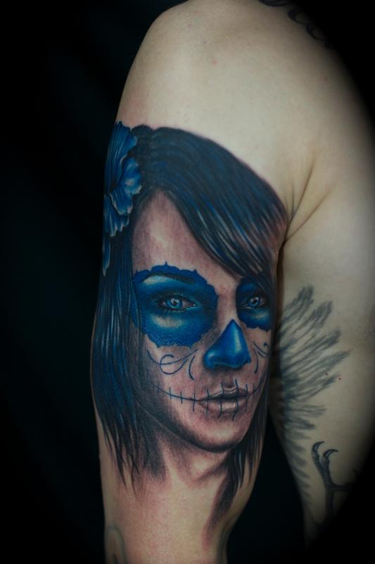Tattoos - Day of the Dead Girl Blue Dia de los muertos - 72821