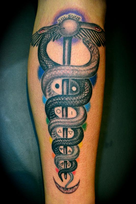 Tattoos - Caduseus Snakes and Chakras - 60012