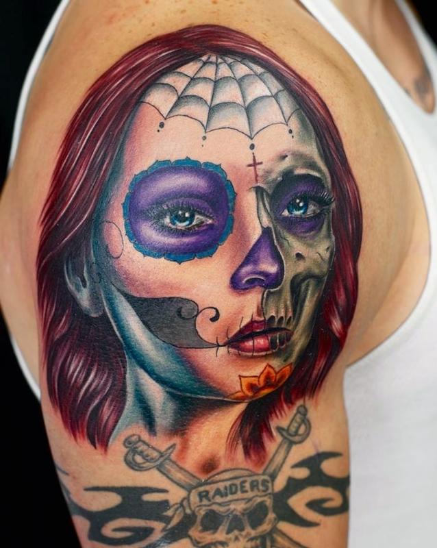 Tattoos - Day of the Dead Skull Girl  - 77297