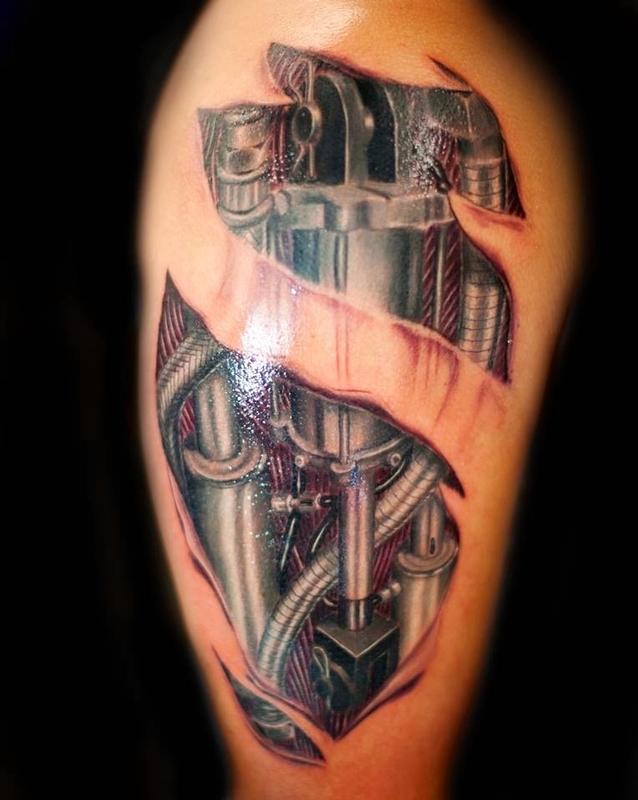 Tattoos - Rip Skin tear exposing biomechanical  - 79468