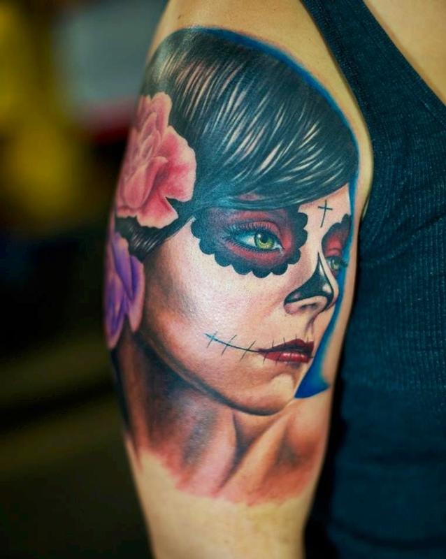 Tattoos - Day of the Dead Girl Green Eyes  - 79470