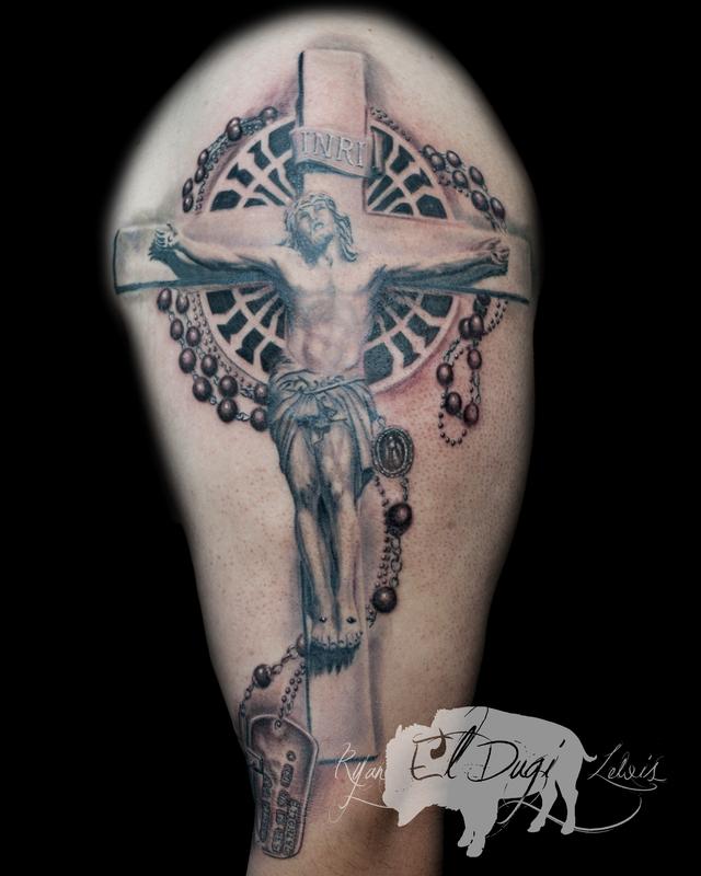 Tattoos - Jesus Christ crucifixion and Rosary  - 116704