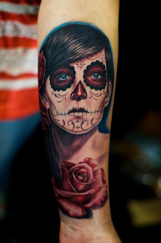 Tattoos - 3 Roses Day of the Dead Girl - 79637