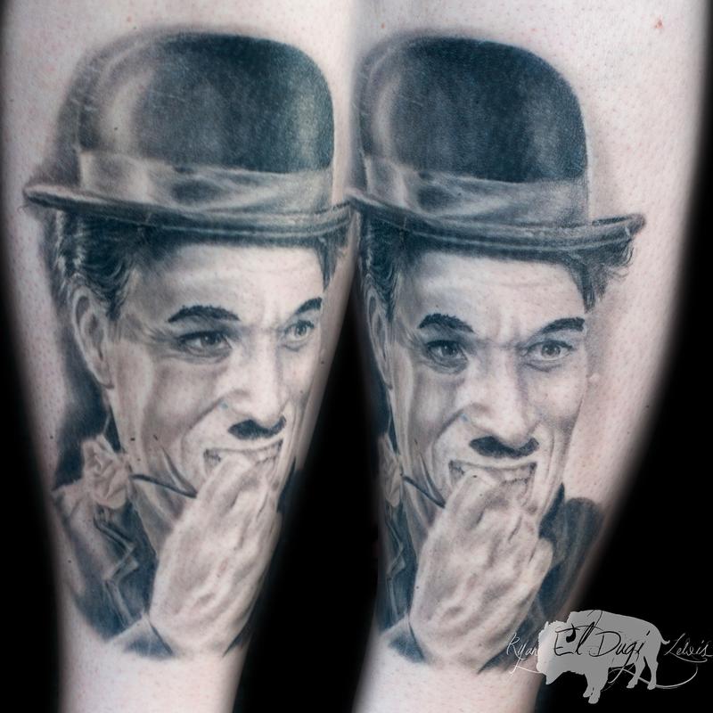 Tattoos - Charlie Chaplin portrait healed - 108272