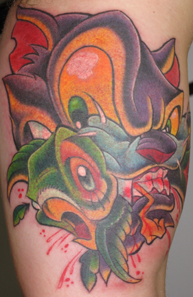 Tattoos - Jime Litwalk - Cat gets Bird