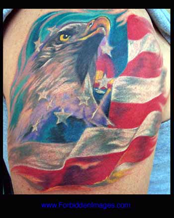 Tattoos - Bald Eagle and Flag - 10436